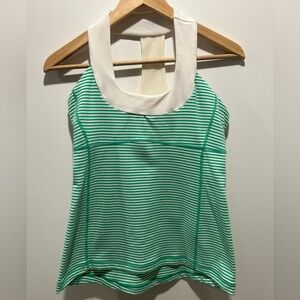 Lululemon size 8, green and white striped scoop neck racer back tank. Wide strap
